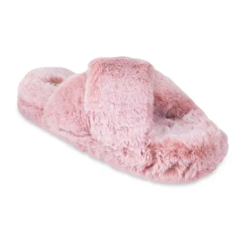 Jessica Simpson Tipped Fur Platform Cross Womens Slip-On Slippers