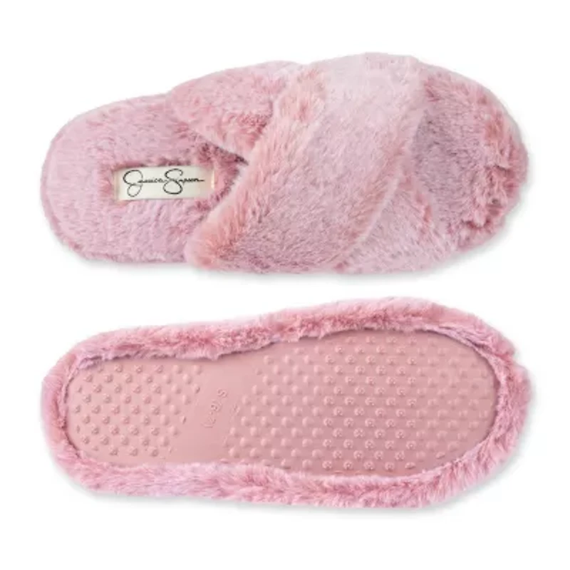 Jessica Simpson Tipped Fur Platform Cross Womens Slip-On Slippers