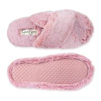 Jessica Simpson Tipped Fur Platform Cross Womens Slip-On Slippers