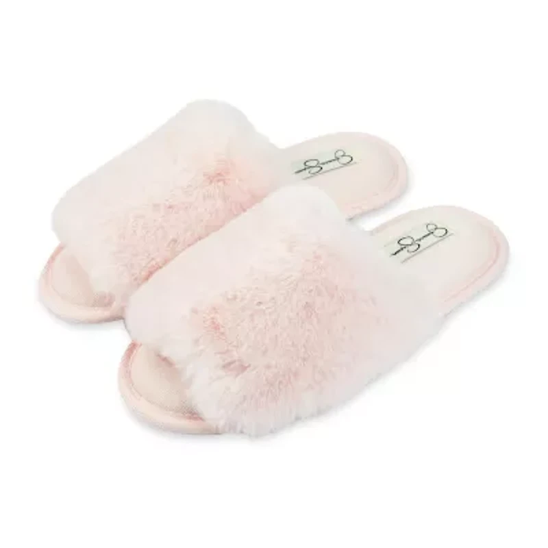 Jessica Simpson High Plush Bunny Fur Slid Womens Slip-On Slippers