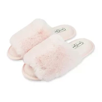 Jessica Simpson High Plush Bunny Fur Slid Womens Slip-On Slippers