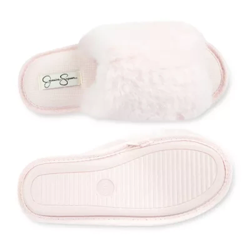 Jessica Simpson High Plush Bunny Fur Slid Womens Slip-On Slippers