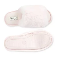 Jessica Simpson High Plush Bunny Fur Slid Womens Slip-On Slippers