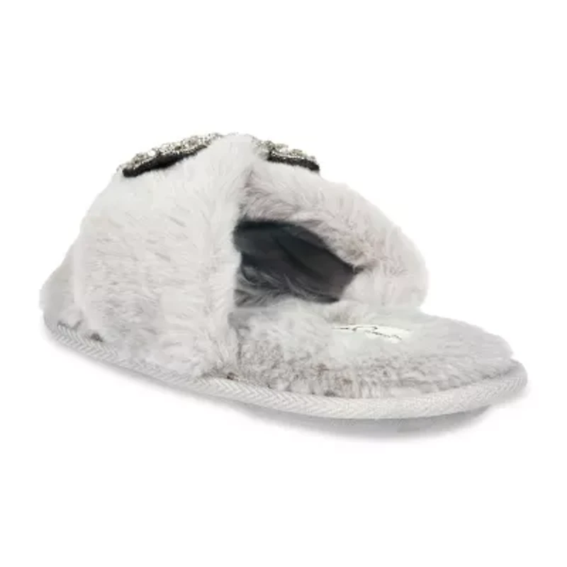 Jessica Simpson Beaded Bow Icon Plush Cross Womens Slip-On Slippers
