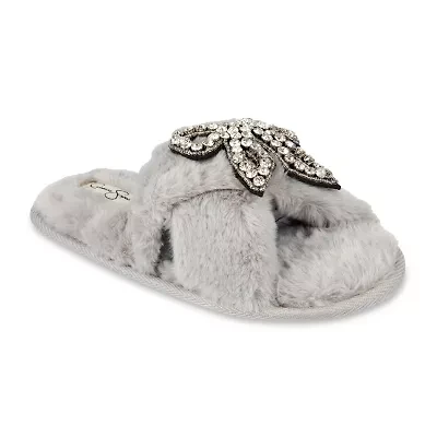 Jessica Simpson Beaded Bow Icon Plush Cross Womens Slip-On Slippers