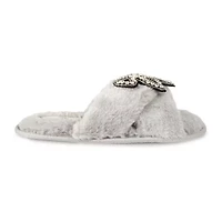 Jessica Simpson Beaded Bow Icon Plush Cross Womens Slip-On Slippers