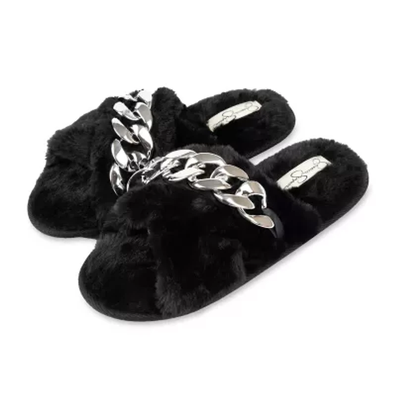 Jessica Simpson Oversized Chain Plush Womens Slip-On Slippers