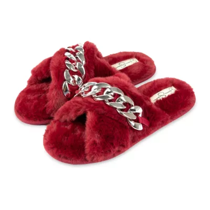 Jessica Simpson Oversized Chain Plush Womens Slip-On Slippers