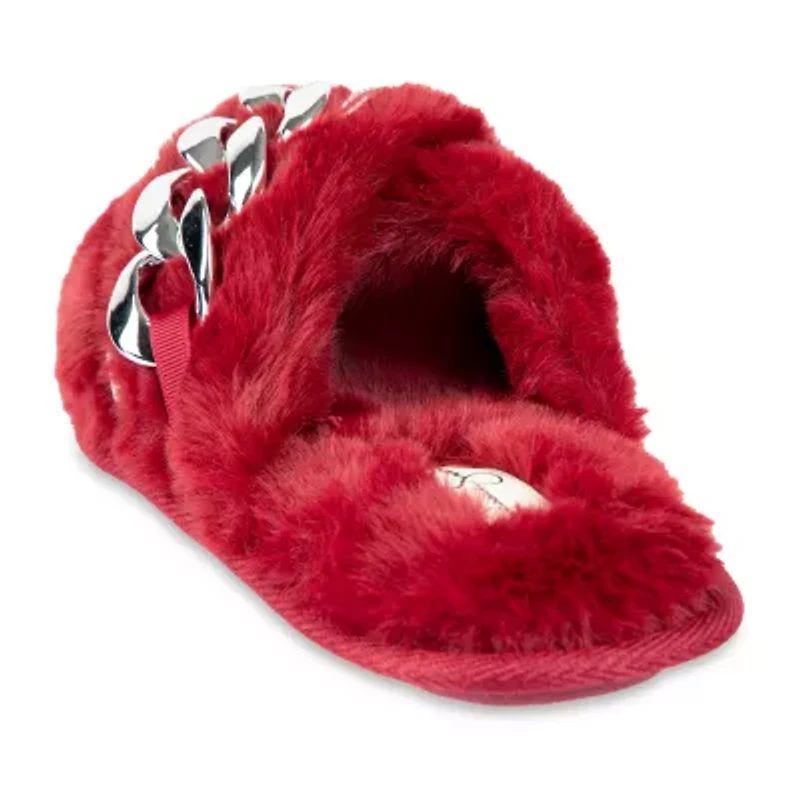 Jessica Simpson Oversized Chain Plush Womens Slip-On Slippers