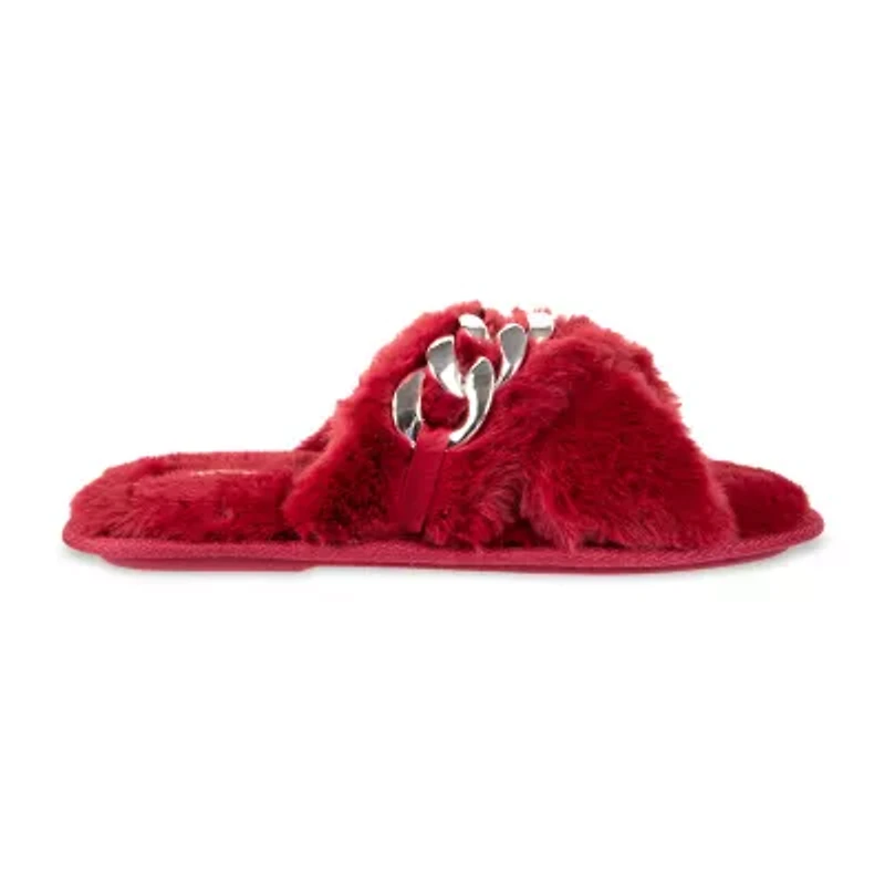 Jessica Simpson Oversized Chain Plush Womens Slip-On Slippers