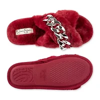 Jessica Simpson Oversized Chain Plush Womens Slip-On Slippers
