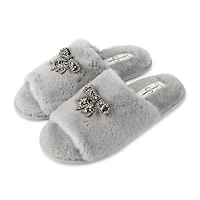 Jessica Simpson Embellished Bow Plush Womens Slip-On Slippers