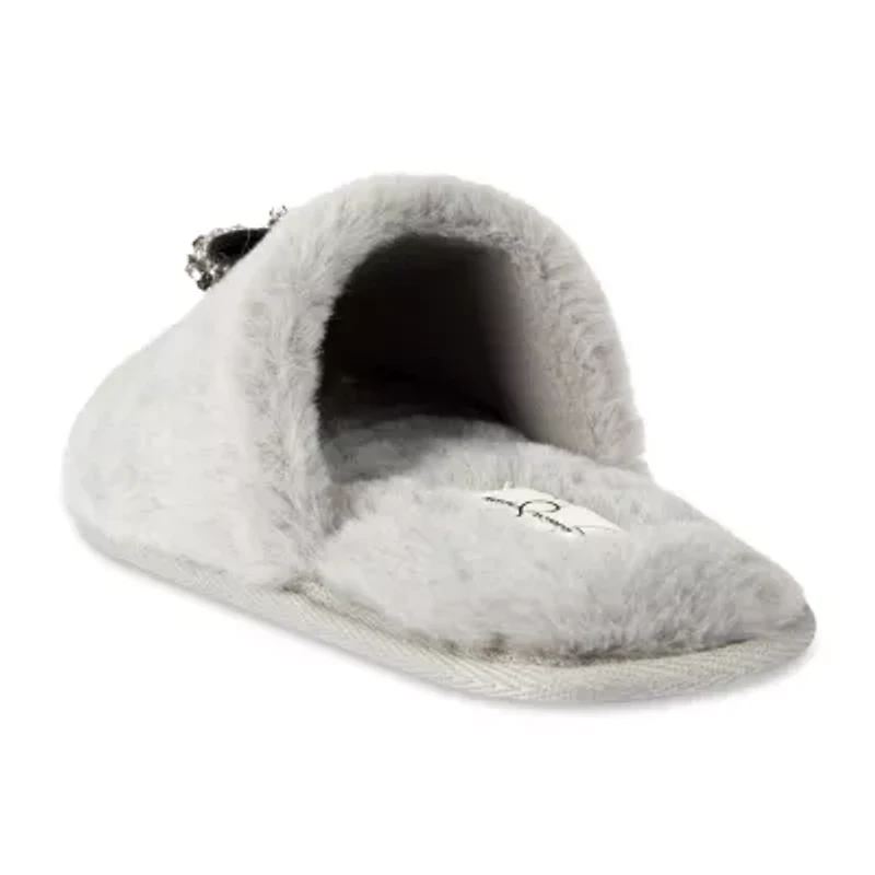Jessica Simpson Embellished Bow Plush Womens Slip-On Slippers
