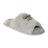Jessica Simpson Embellished Bow Plush Womens Slip-On Slippers