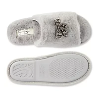 Jessica Simpson Embellished Bow Plush Womens Slip-On Slippers