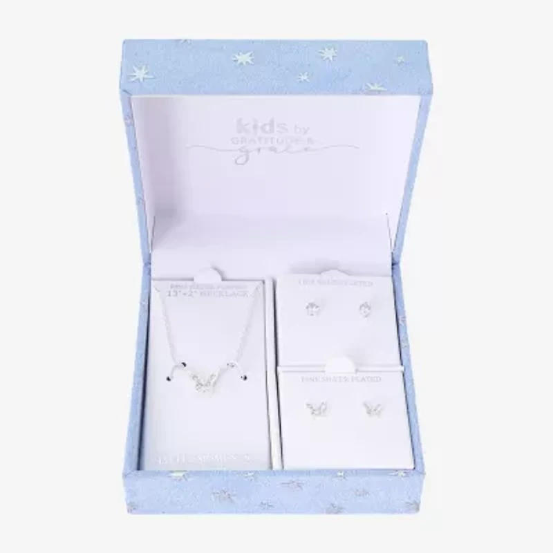 Gratitude & Grace Girls Cubic Zirconia Pure Silver Over Brass Butterfly 3-pc. Jewelry Set