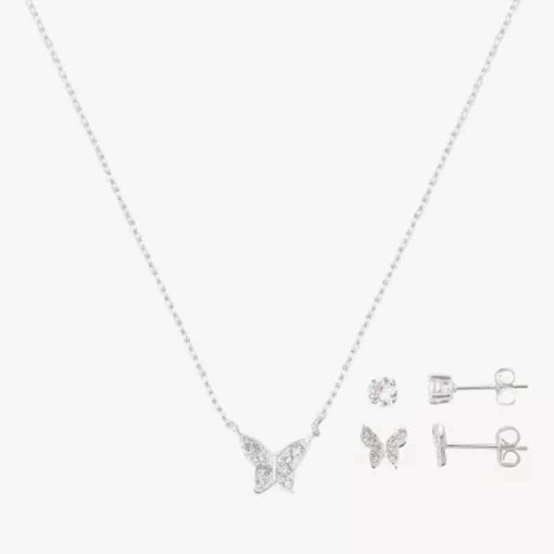 Gratitude & Grace Girls Cubic Zirconia Pure Silver Over Brass Butterfly 3-pc. Jewelry Set