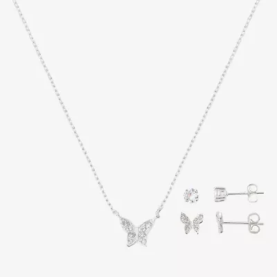 Gratitude & Grace Girls Cubic Zirconia Pure Silver Over Brass Butterfly 3-pc. Jewelry Set