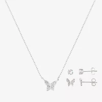 Gratitude & Grace Girls Cubic Zirconia Pure Silver Over Brass Butterfly 3-pc. Jewelry Set