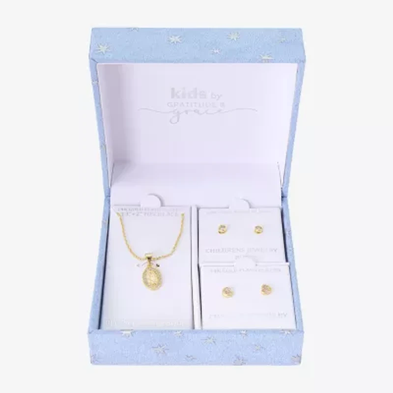 Gratitude & Grace Virgin Mary Girls Cubic Zirconia 14K Gold Over Brass Heart 3-pc. Jewelry Set