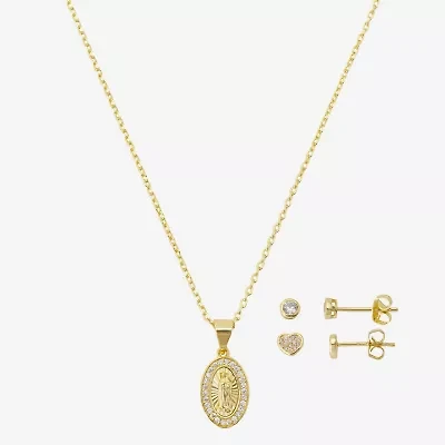 Gratitude & Grace Virgin Mary Girls Cubic Zirconia 14K Gold Over Brass Heart 3-pc. Jewelry Set