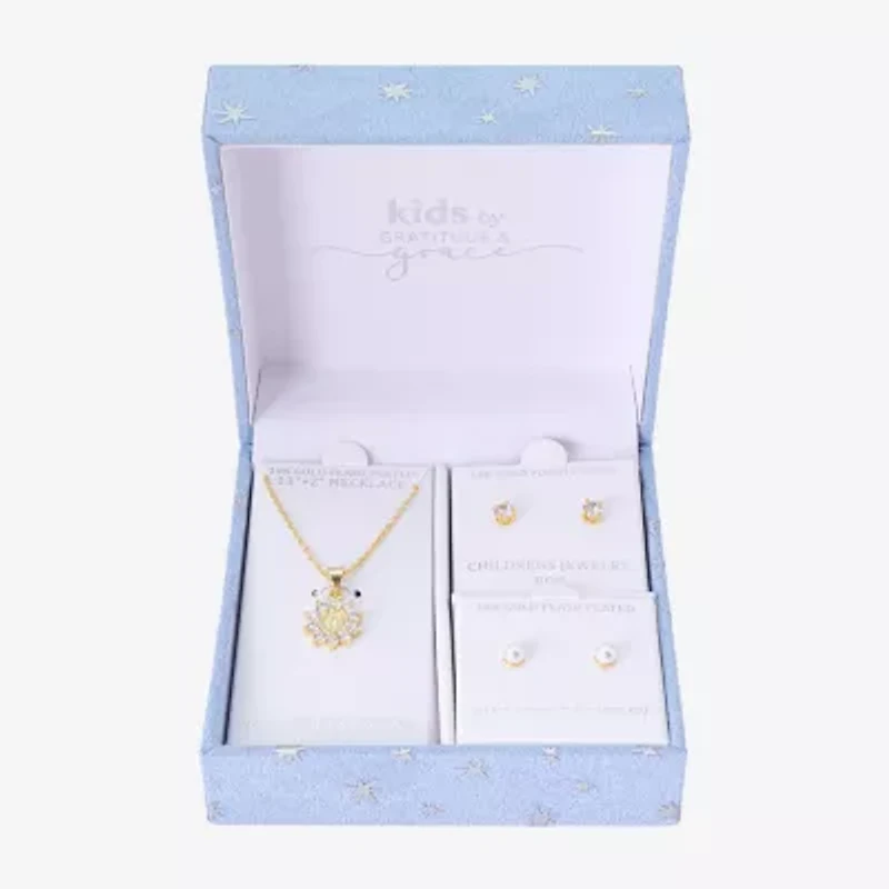 Gratitude & Grace Virgin Mary Girls Cubic Zirconia 14K Gold Over Brass Round 3-pc. Jewelry Set