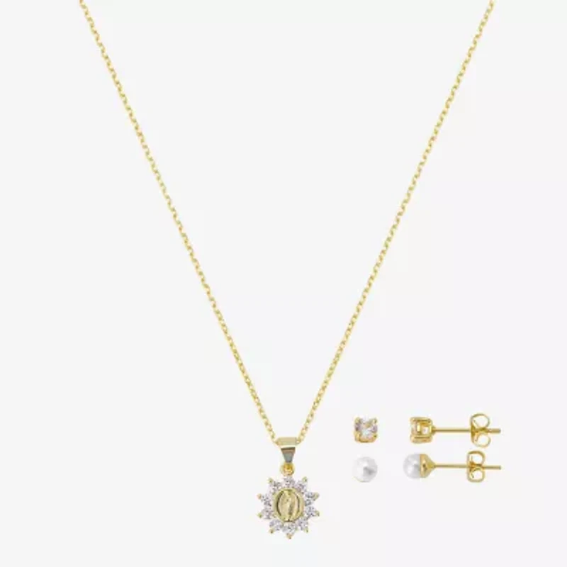 Gratitude & Grace Virgin Mary Girls Cubic Zirconia 14K Gold Over Brass Round 3-pc. Jewelry Set