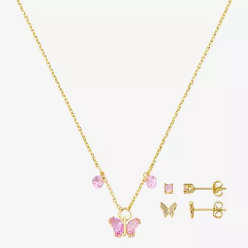 Gratitude & Grace Girls Pink Cubic Zirconia 14K Gold Over Brass Butterfly 3-pc. Jewelry Set