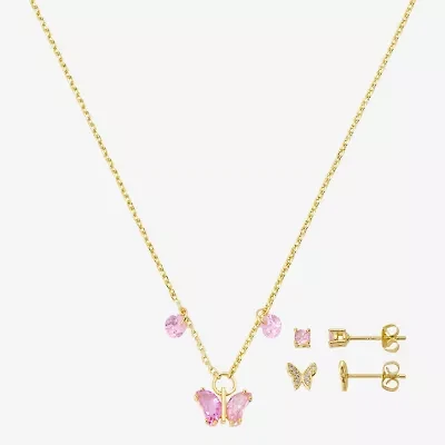 Gratitude & Grace Girls Pink Cubic Zirconia 14K Gold Over Brass Butterfly 3-pc. Jewelry Set