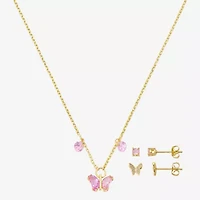 Gratitude & Grace Girls Pink Cubic Zirconia 14K Gold Over Brass Butterfly 3-pc. Jewelry Set