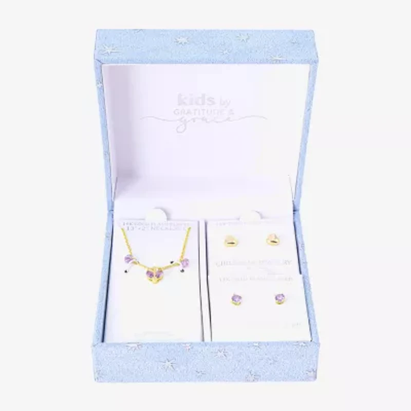 Gratitude & Grace Girls Purple Cubic Zirconia 14K Gold Over Brass Heart 3-pc. Jewelry Set