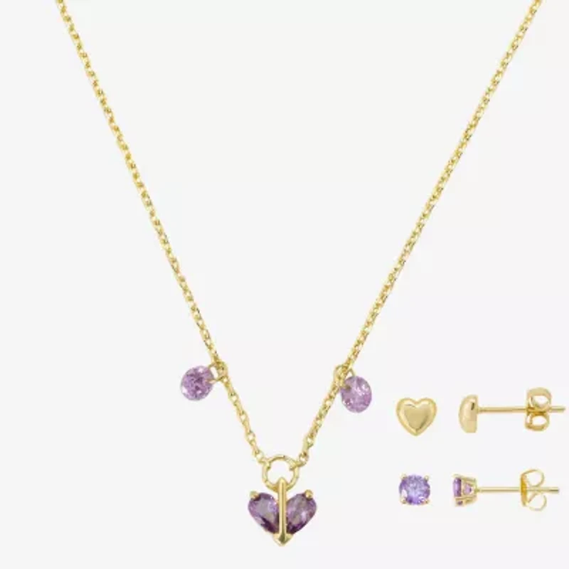 Gratitude & Grace Girls Purple Cubic Zirconia 14K Gold Over Brass Heart 3-pc. Jewelry Set