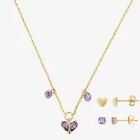 Gratitude & Grace Girls Purple Cubic Zirconia 14K Gold Over Brass Heart 3-pc. Jewelry Set