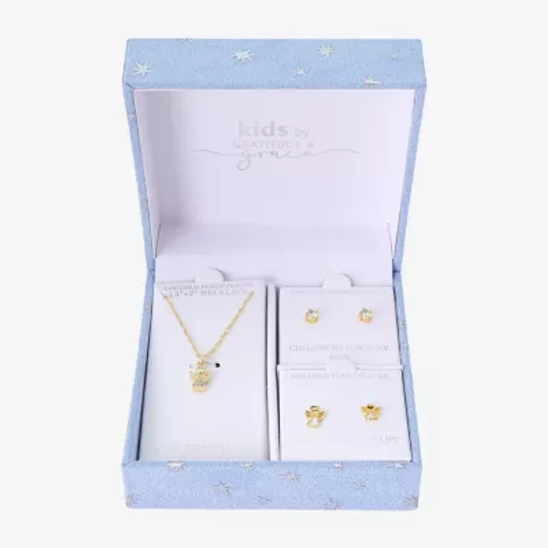 Gratitude & Grace Girls Cubic Zirconia 14K Gold Over Brass Angel 3-pc. Jewelry Set