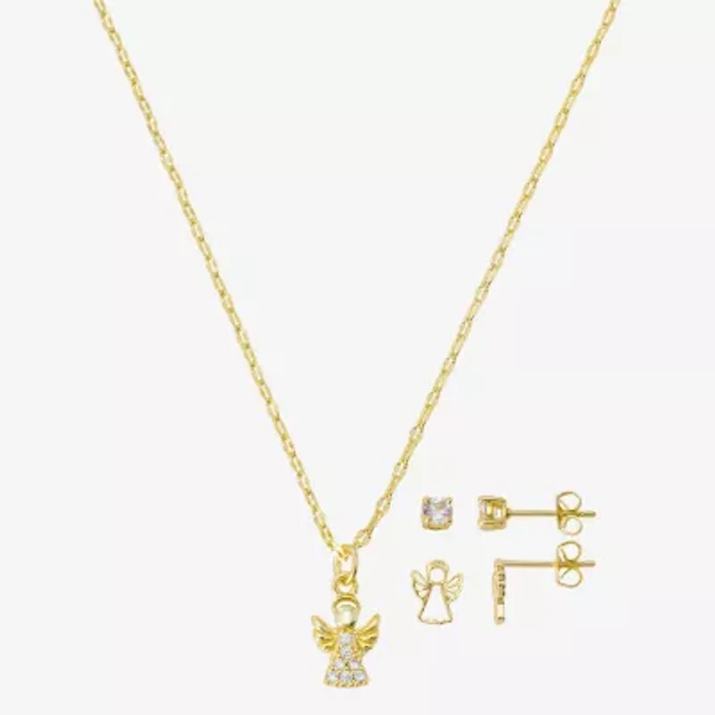 Gratitude & Grace Girls Cubic Zirconia 14K Gold Over Brass Angel 3-pc. Jewelry Set