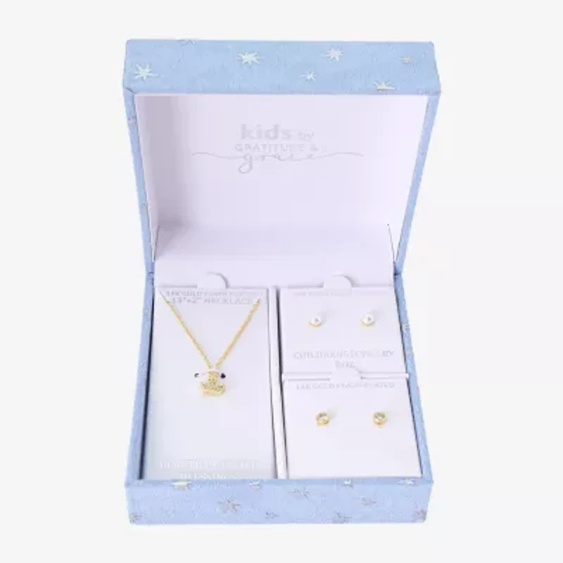 Gratitude & Grace Girls Cubic Zirconia 14K Gold Over Brass Crown 3-pc. Jewelry Set