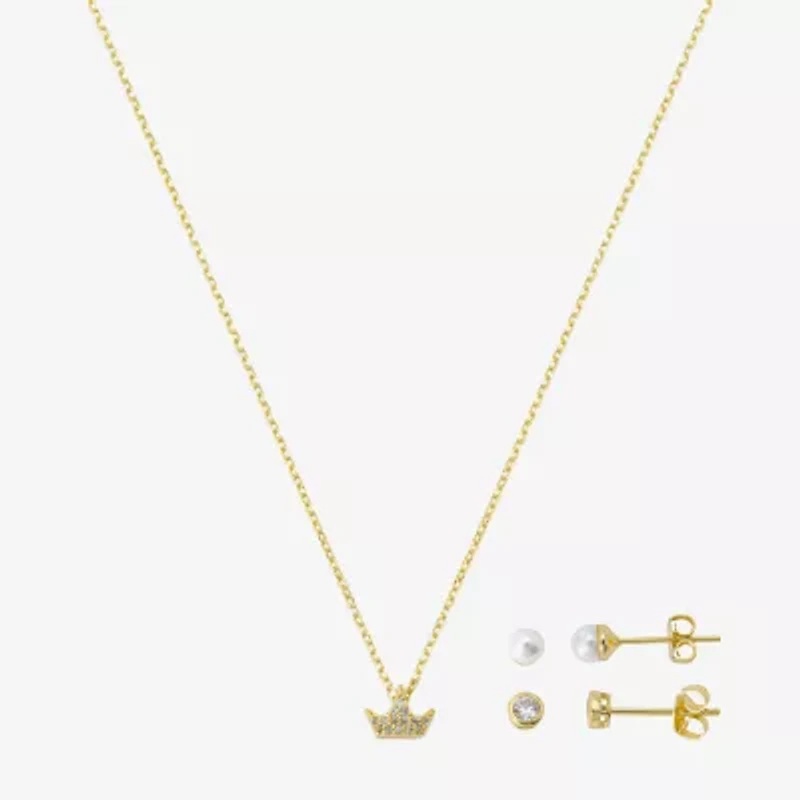 Gratitude & Grace Girls Cubic Zirconia 14K Gold Over Brass Crown 3-pc. Jewelry Set