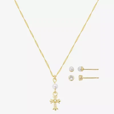 Gratitude & Grace Girls Cubic Zirconia 14K Gold Over Brass Cross 3-pc. Jewelry Set