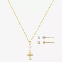 Gratitude & Grace Girls Cubic Zirconia 14K Gold Over Brass Cross 3-pc. Jewelry Set
