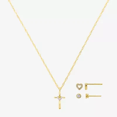 Gratitude & Grace Girls Cubic Zirconia 14K Gold Over Brass Cross Heart 3-pc. Jewelry Set