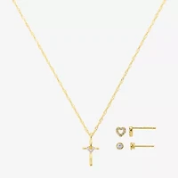 Gratitude & Grace Girls Cubic Zirconia 14K Gold Over Brass Cross Heart 3-pc. Jewelry Set