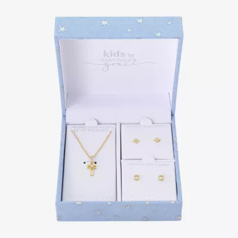 Gratitude & Grace Girls Cubic Zirconia 14K Gold Over Brass Cross Star 3-pc. Jewelry Set