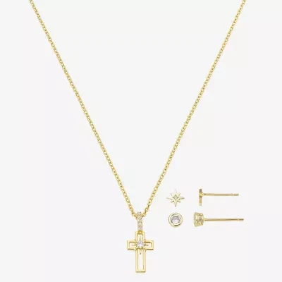 Gratitude & Grace Girls Cubic Zirconia 14K Gold Over Brass Cross Star 3-pc. Jewelry Set