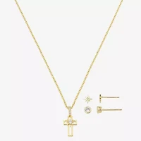 Gratitude & Grace Girls Cubic Zirconia 14K Gold Over Brass Cross Star 3-pc. Jewelry Set