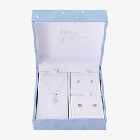 Gratitude & Grace Girls Cubic Zirconia 14K Gold Over Brass Pure Silver Over Brass Cross Heart 3-pc. Jewelry Set