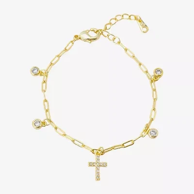 Gratitude & Grace Girls Cubic Zirconia 14K Gold Over Brass Cross Charm Bracelet