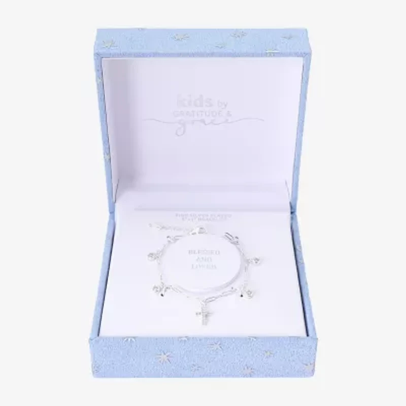 Gratitude & Grace Girls Cubic Zirconia Pure Silver Over Brass Cross Charm Bracelet