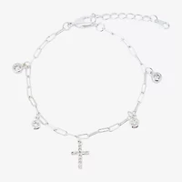 Gratitude & Grace Girls Cubic Zirconia Pure Silver Over Brass Cross Charm Bracelet