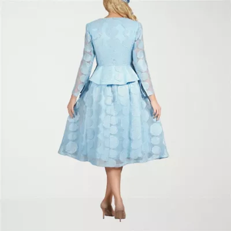 Giovanna Signature Womens Embellished Floral Midi Jacket Dress Plus