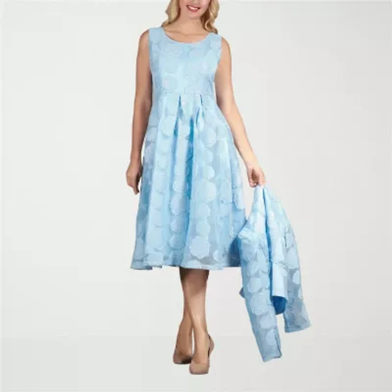 Giovanna Signature Womens Embellished Floral Midi Jacket Dress Plus